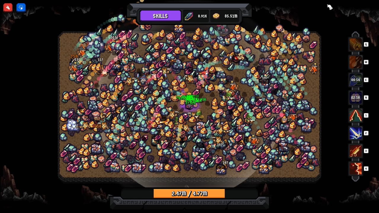Mining and Dwarves overview shot showing the mine floor, dwarves, and upgrade UI